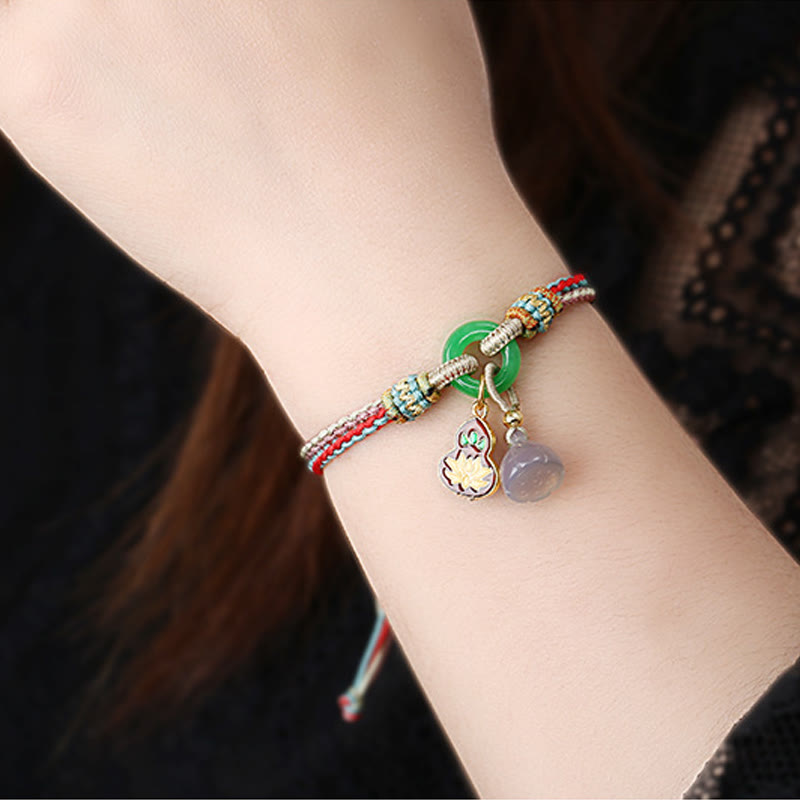 Lotus Chalcedony Jade Harmony Bracelet with Peace Buckle