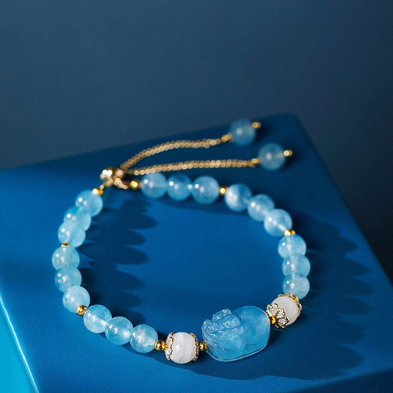 6mm Pixiu Healing Bracelet with Aquamarine, Strawberry Quartz & Amethyst