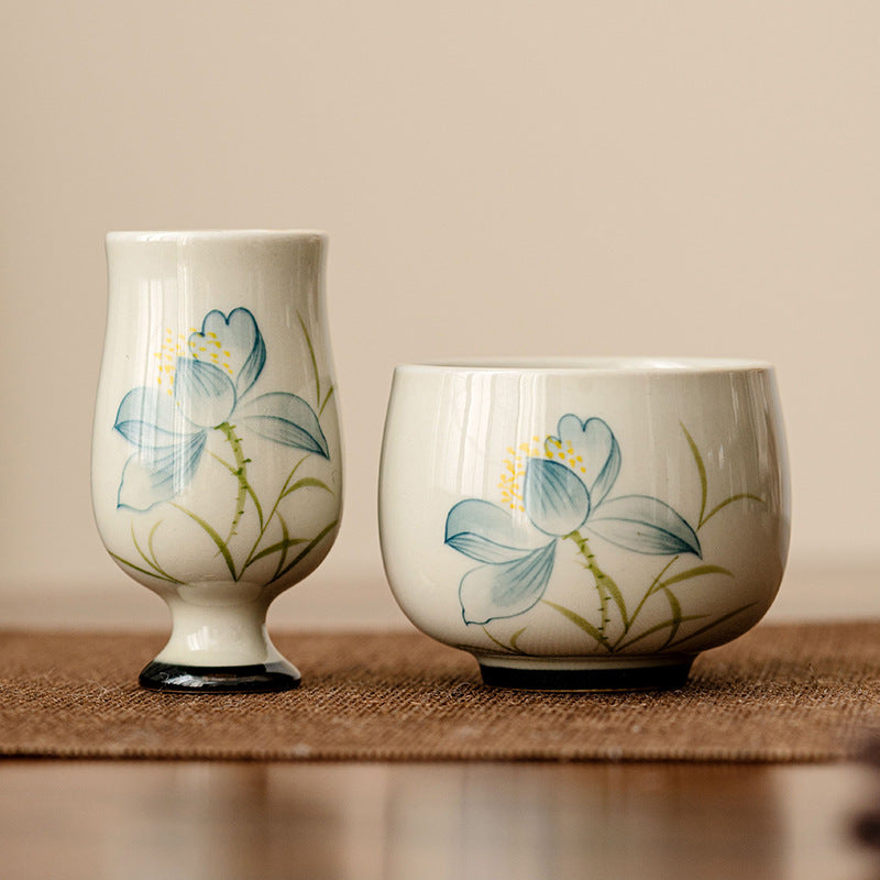 Hand Painted Lotus Ceramic Teacup 70ml | Kung Fu Tea