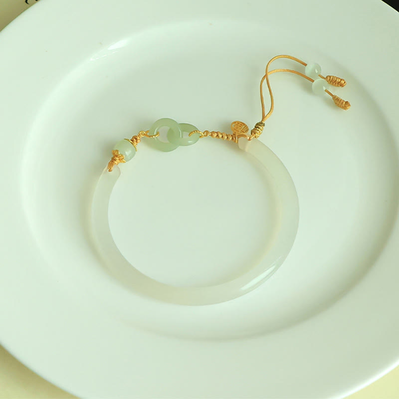 Bracelet boucle de paix en argent sterling et jade Hetian blanc, 58 mm