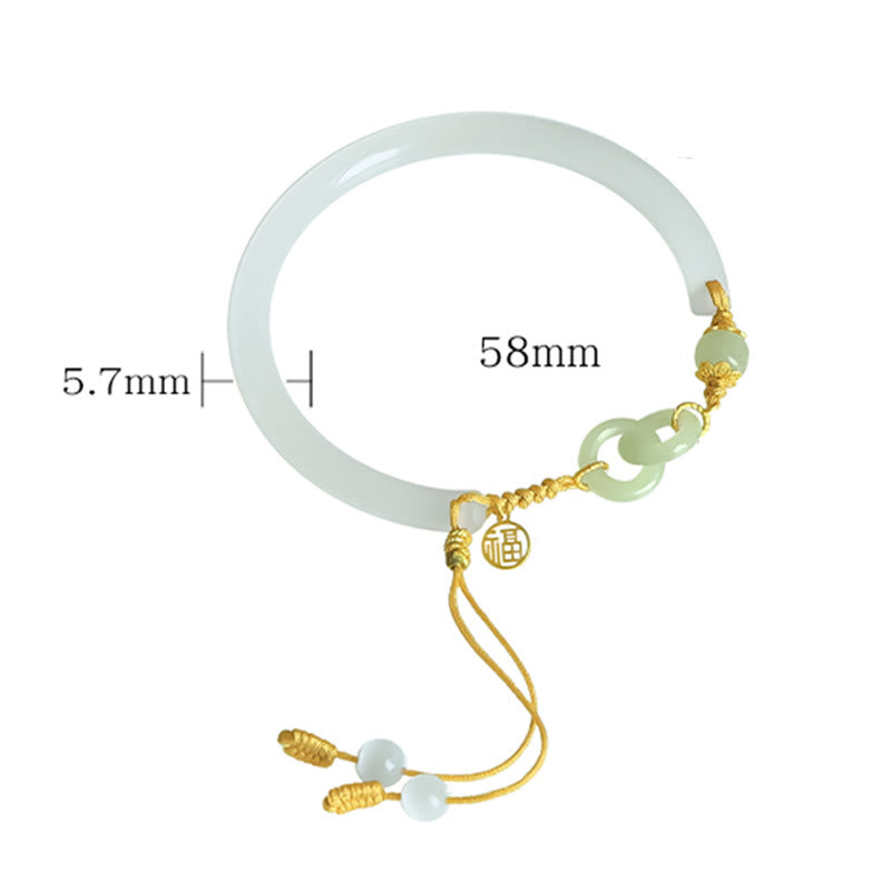 Bracelet boucle de paix en argent sterling et jade Hetian blanc, 58 mm
