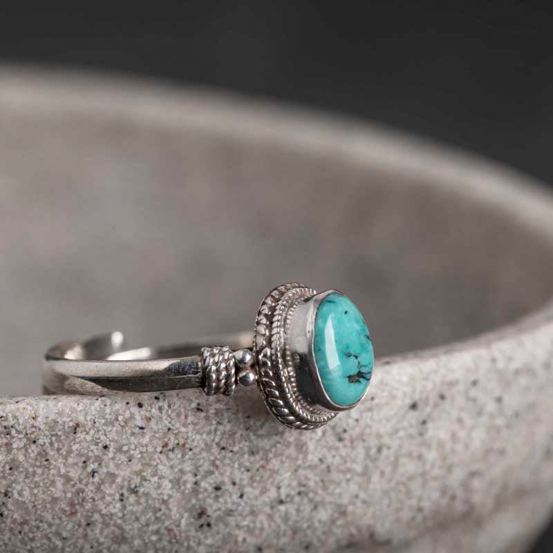 Adjustable Turquoise Ring 925 Sterling Silver Wisdom