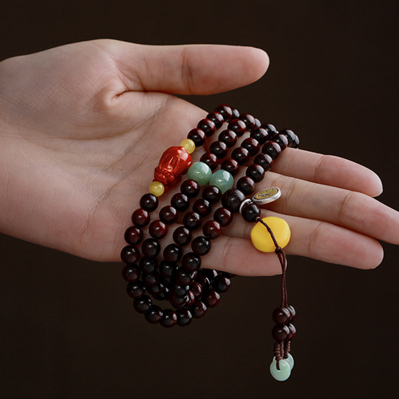 Chinese Zodiac 108 Mala Bracelet Red Agate & Sandalwood