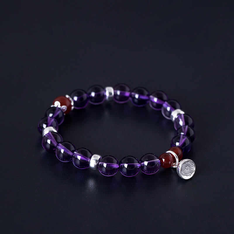 Bracelet positif en argent sterling avec agate rouge améthyste de 8 mm