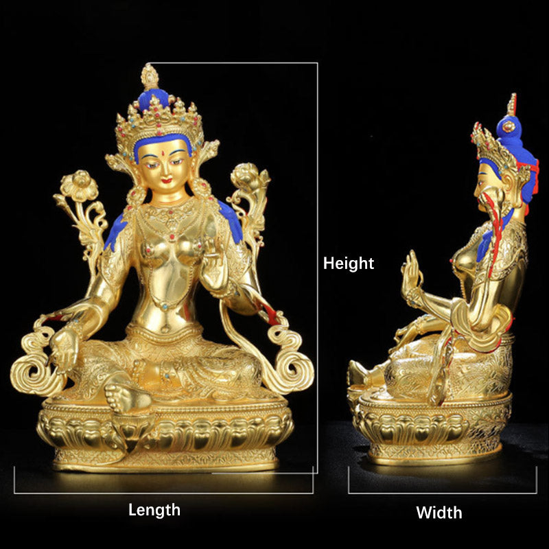 5 Inch Green Tara Protection Buddha Statue Copper Gold Plated