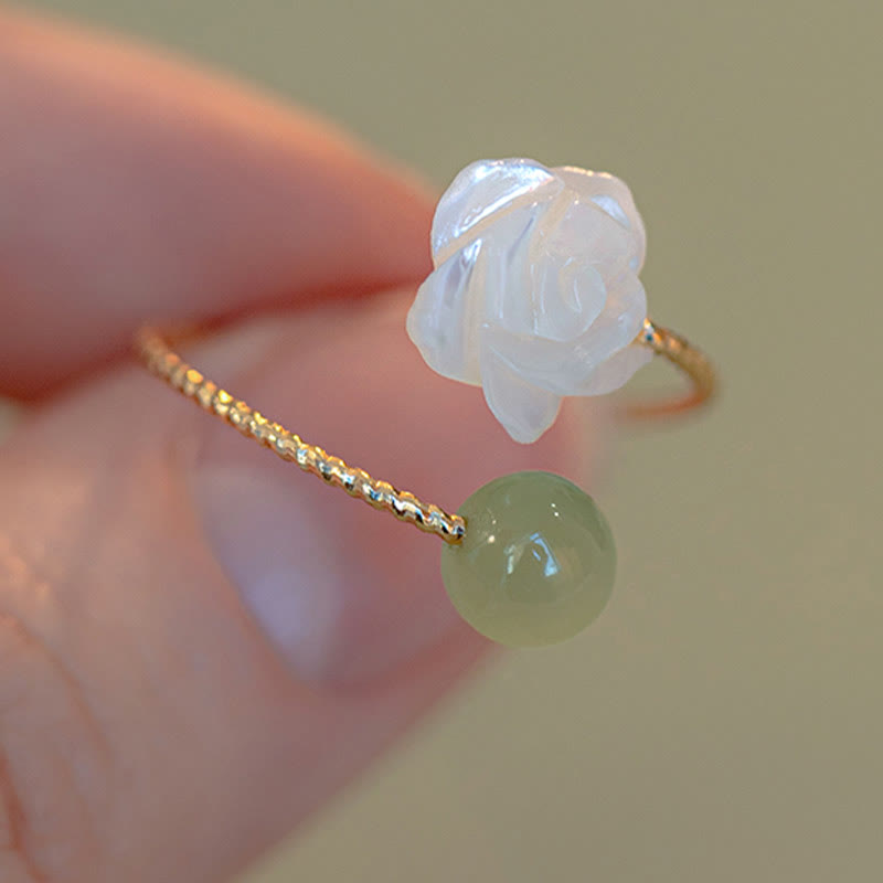 14K Gold Plated Tridacna Stone Jade Blessing Ring Adjustable