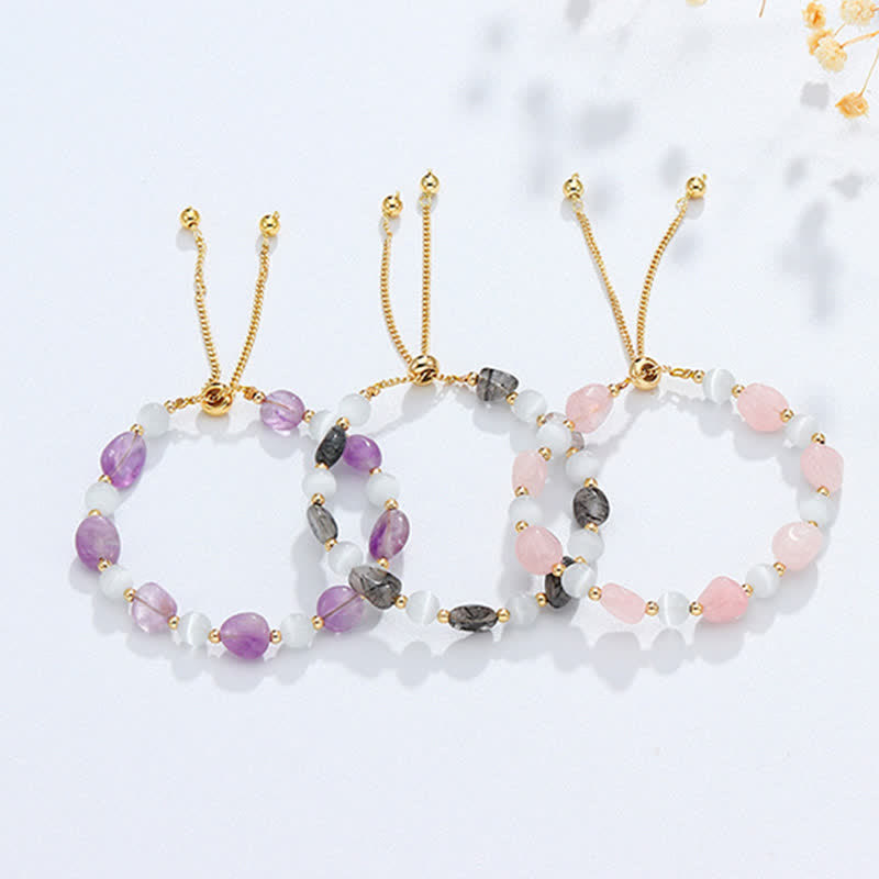 Bracelet de conscience spirituelle en améthyste avec cristal rose et quartz