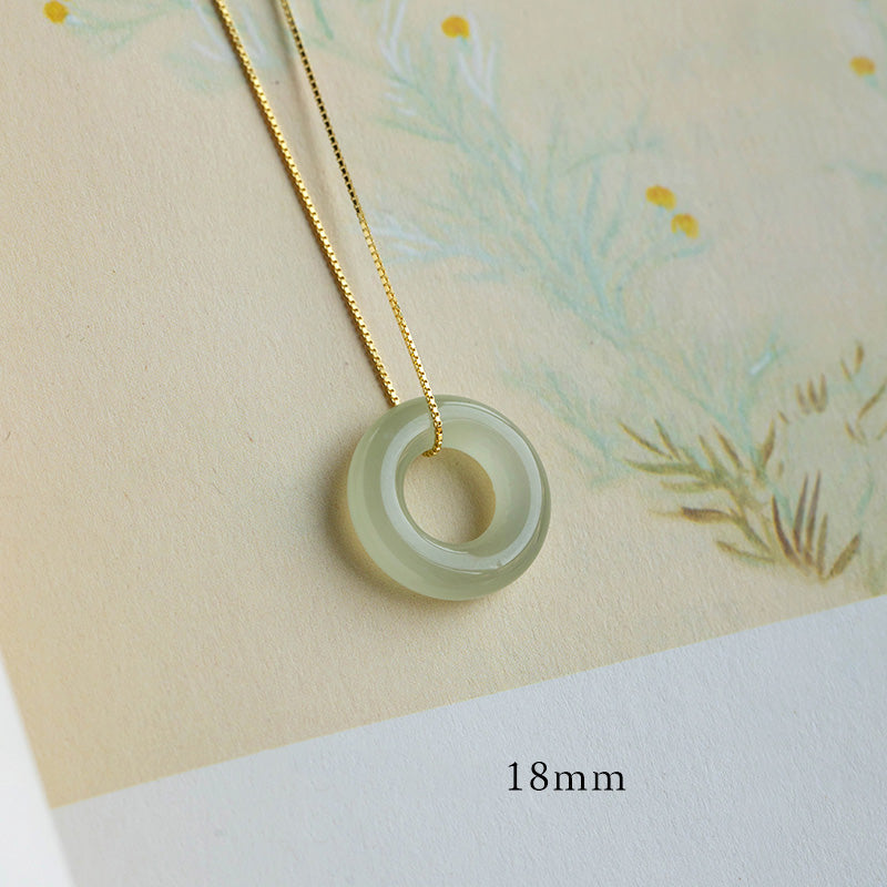 14mm Natural Jade & Cyan Jade Peace Necklace for Luck & Abundance