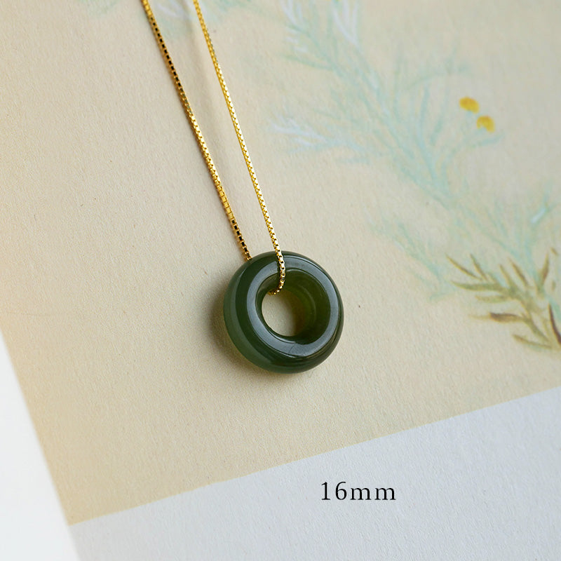 14mm Natural Jade & Cyan Jade Peace Necklace for Luck & Abundance