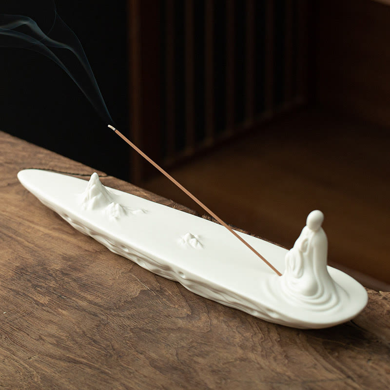 Ceramic Incense Burner with Buddha Monk | 26-32cm Handmade Decor