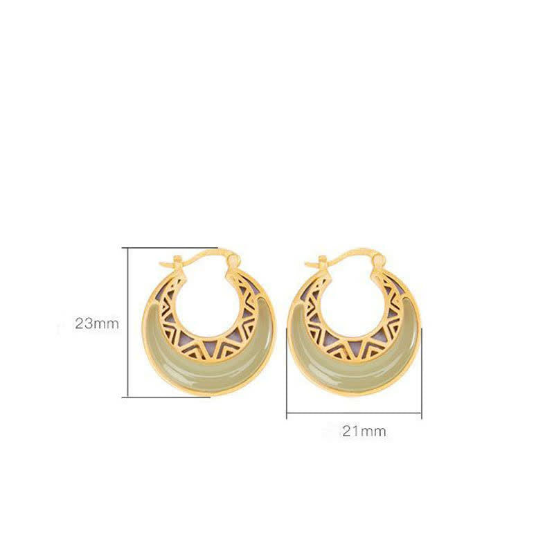 Crescent Moon Jade Prosperity Drop Earrings 23x21mm