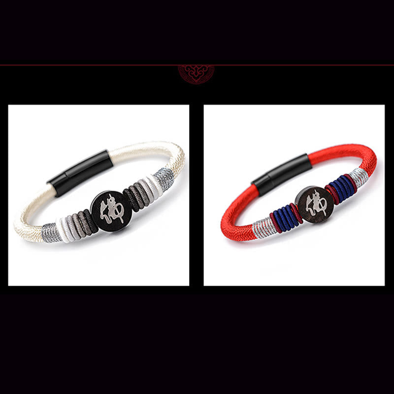 Handcrafted Ebony Buddha Bracelet with Red String | Protection