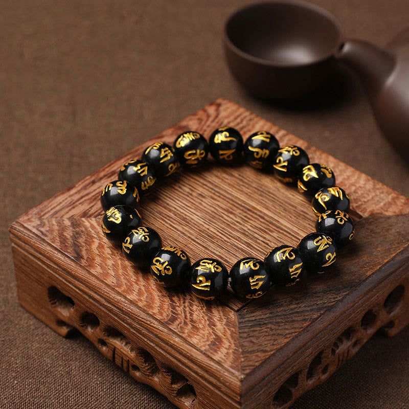 8mm White Crystal Om Mani Padme Hum Protection Bracelet