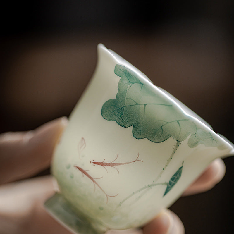 Ceramic Koi Fish Teacup 65ml Lotus Leaf Pattern