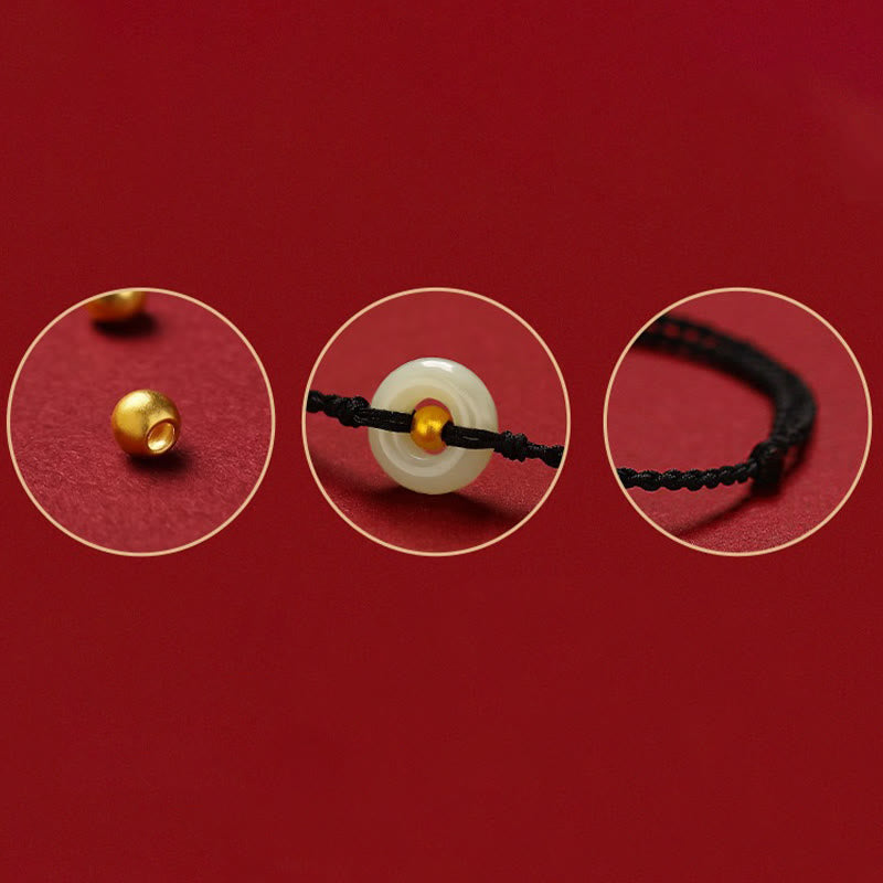 999 Gold Bead Hetian Jade Luck Bracelet with Peace Buckle