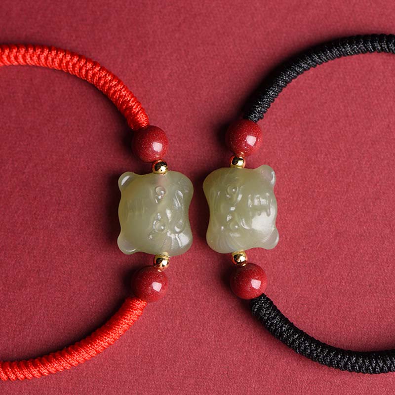 Jade Cinnabar Lucky Tiger String Bracelet for Protection & Luck