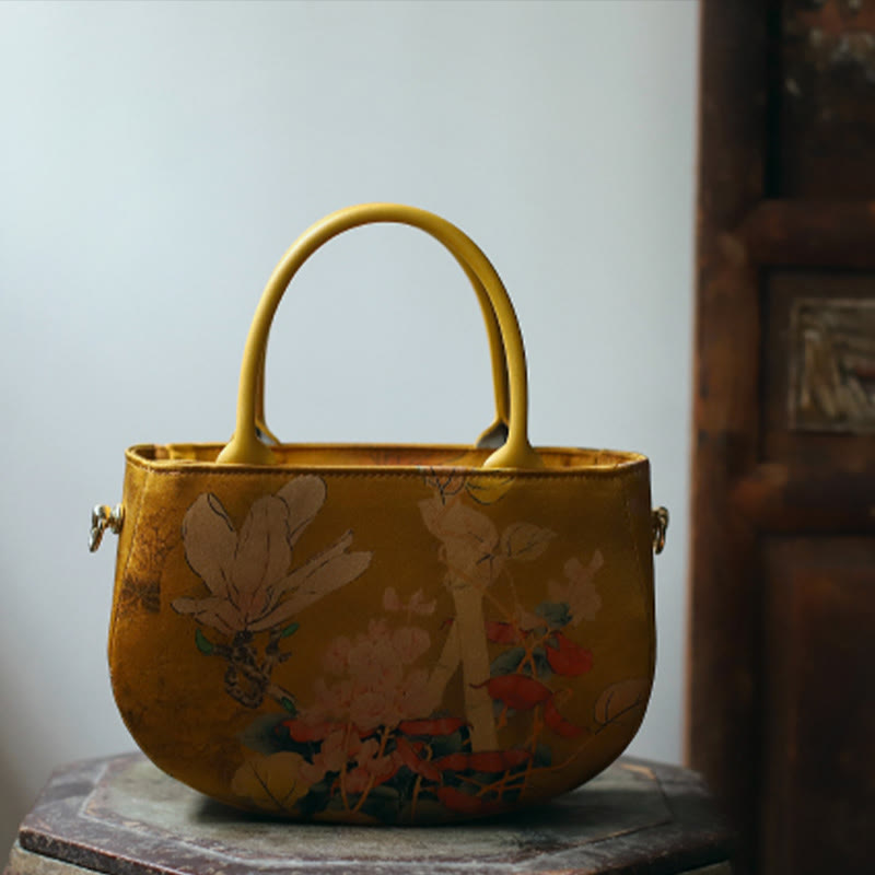 Vintage Flower Peony Metal Chain Zipper Crossbody Bag