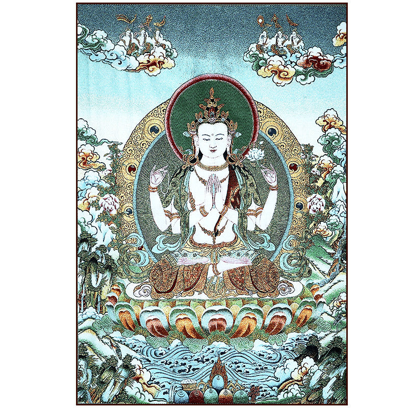 24x36 Inch Tibetan Embroidery White Tara Thangka Tapestry