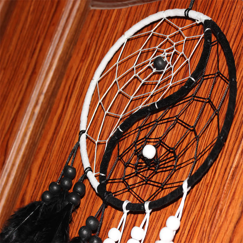 Yin Yang Dream Catcher with Feathers | Balance Wall Art
