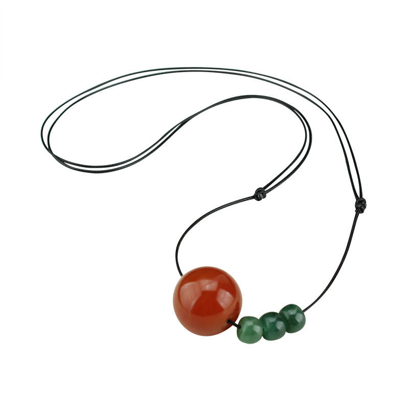 Red Agate & Green Aventurine Leather Rope Calm Necklace