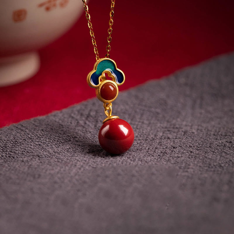 925 Sterling Silver Gold Cinnabar Red Agate Blessing Necklace Ring Earrings Set