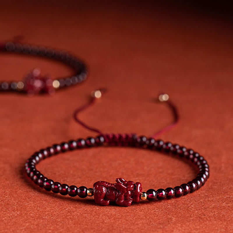 Garnet Cinnabar Pixiu Bracelet for Calm and Blessings