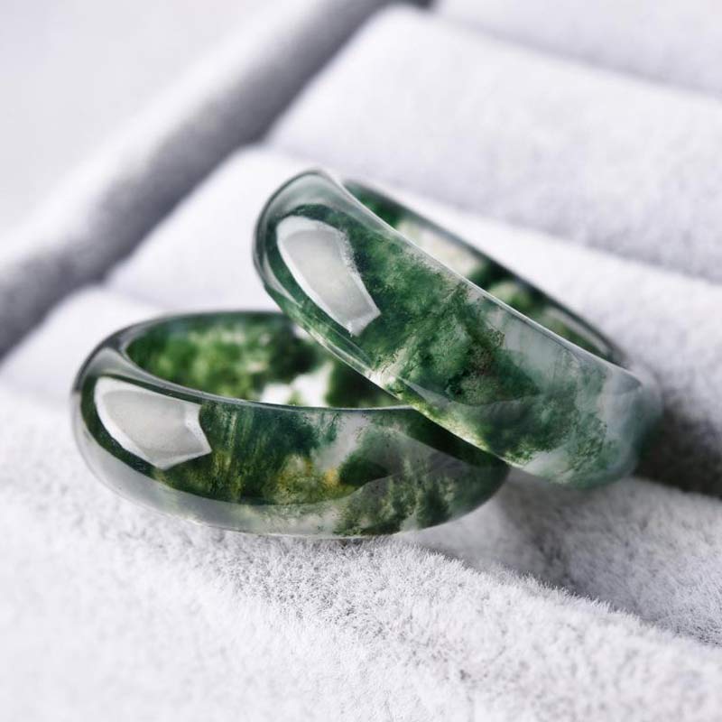 Moss Agate Healing Balance Ring 18mm Unisex Spiritual Jewelry