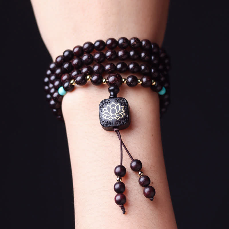 108 Beads Lotus Bracelet | Small Leaf Red Sandalwood Balance