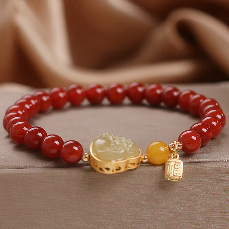 Red Agate Jade Confidence Buddha Bracelet