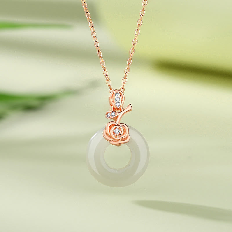 925 Sterling Silver Jade Necklace with Ginkgo Leaf & Butterfly Harmony Pendant