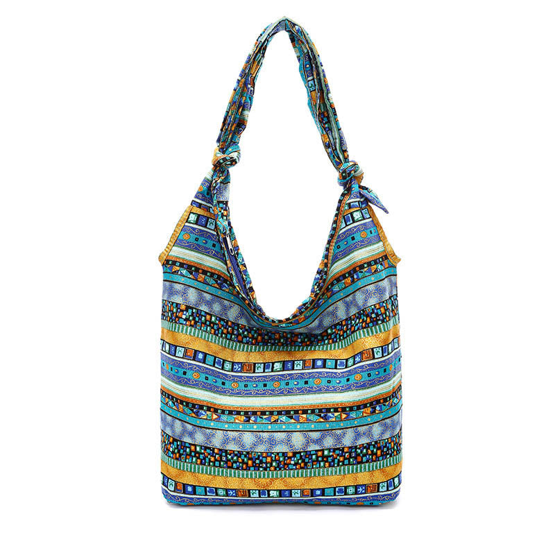 Cotton Stripes Crossbody Bag with Adjustable Strap