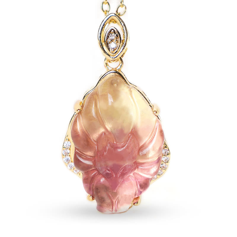 20mm Fluorite Nine-Tailed Fox Protection Necklace