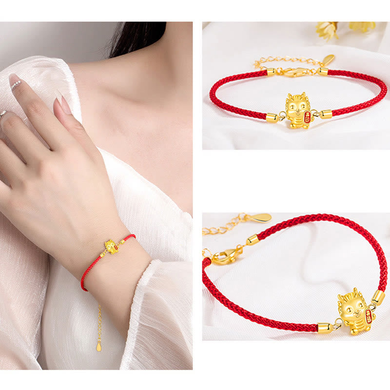 925 Sterling Silver Dragon Red Rope Bracelet for Luck & Strength