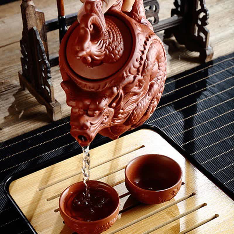 Vintage Dragon Phoenix Ceramic Teapot | Purple Clay Art