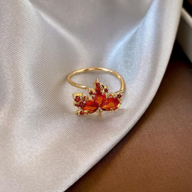 Copper Maple Leaf Zircon Necklace Pendant Ring Earrings for Luck