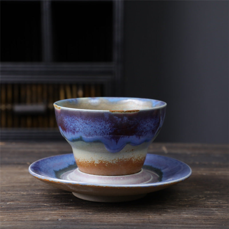 Ceramic Planet Design Coffee Mug with Saucer - Rough Pottery