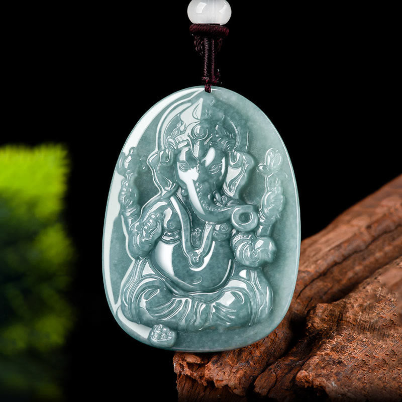 Collier de protection Ganesh en jade naturel | Amulette éléphant