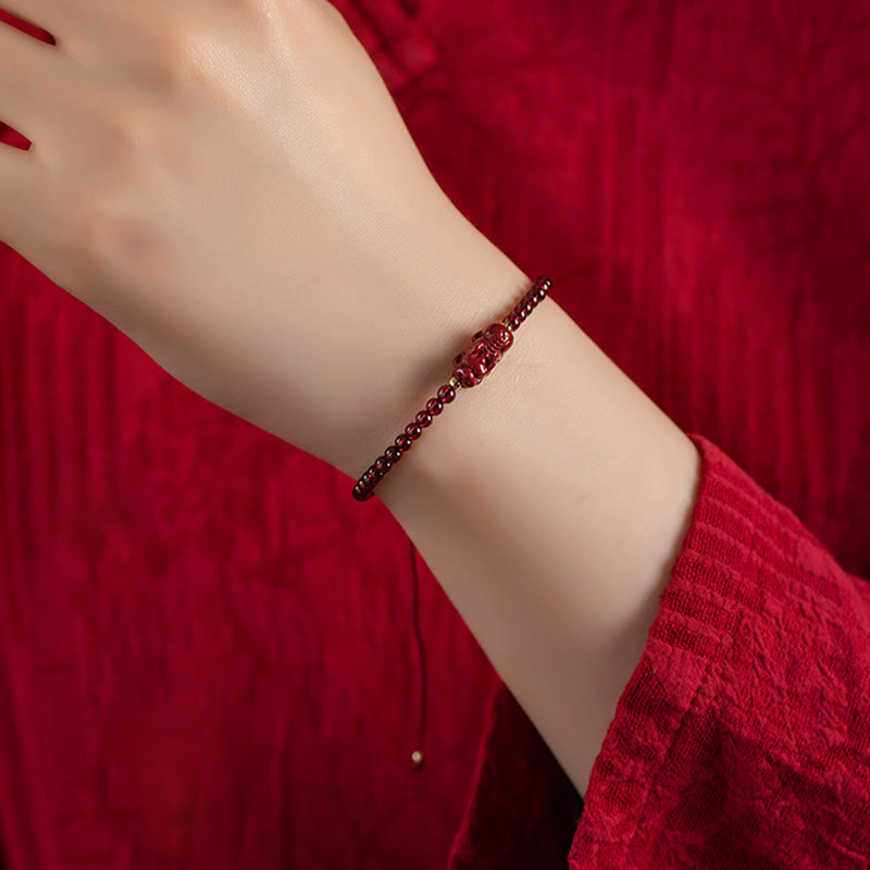 Garnet Cinnabar Pixiu Bracelet for Calm and Blessings