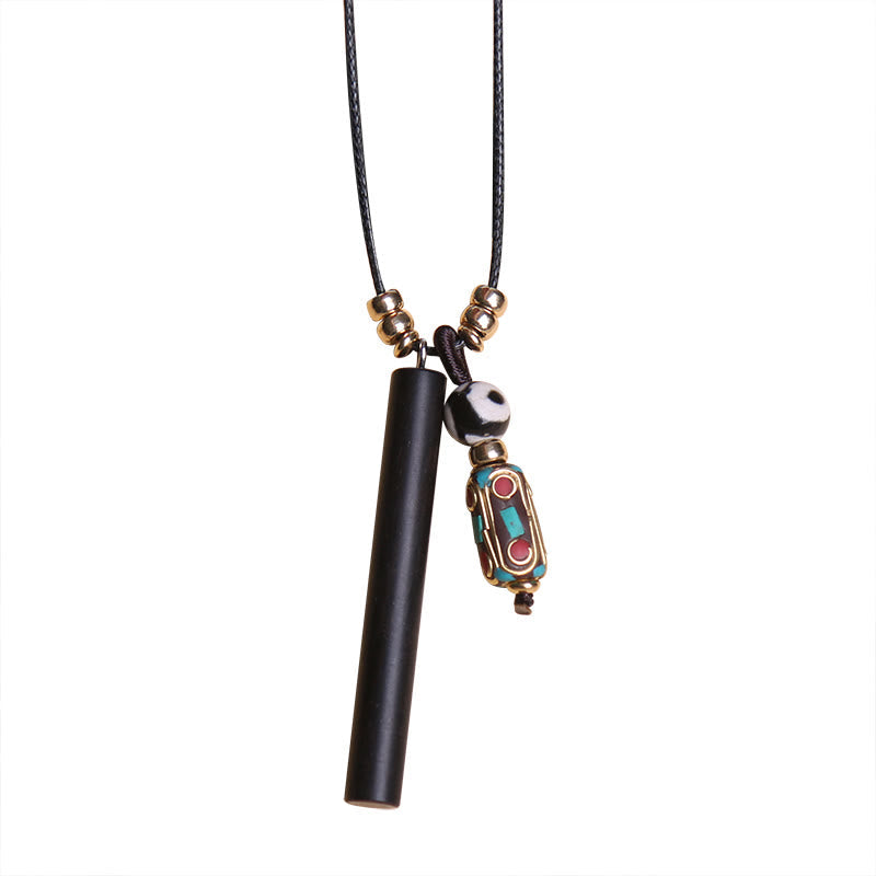 Ebony Wood Dzi Bead Necklace for Spiritual Protection & Peace
