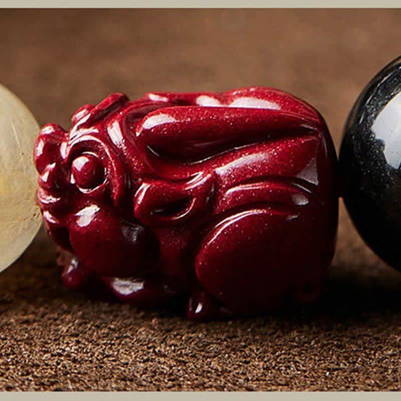 Gold Sheen Obsidian Protection Bracelet PiXiu Cinnabar 15-20cm