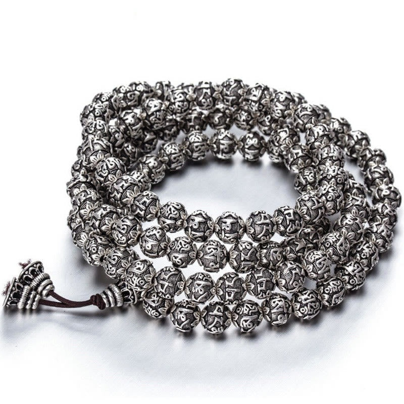 Om Mani Padme Hum Alloy Bracelet | 8mm Spiritual Protection Beads
