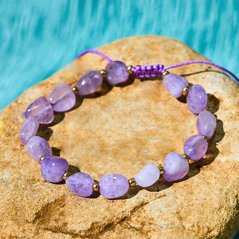 Bracelet d'équilibre en améthyste de 6 à 10 mm avec cordon de forme irrégulière