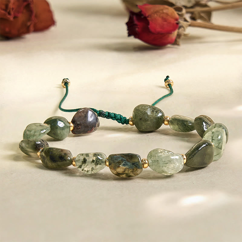 Bracelet de protection en quartz rutile vert 6-10 mm pour femme
