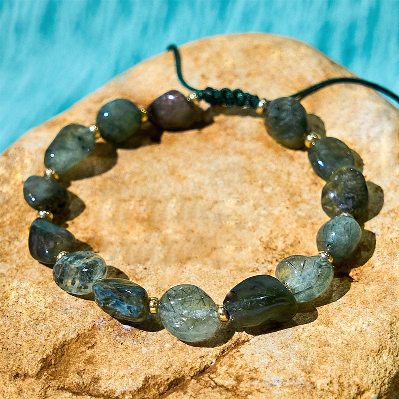Bracelet de protection en quartz rutile vert 6-10 mm pour femme