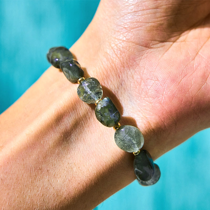Bracelet de protection en quartz rutile vert 6-10 mm pour femme
