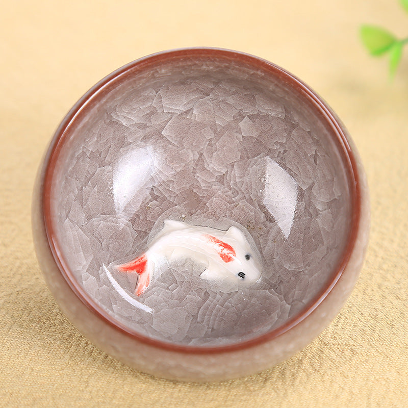 Tasse à thé en céramique motif carpe koï 6,1 cm | Bol porte-bonheur Kung Fu