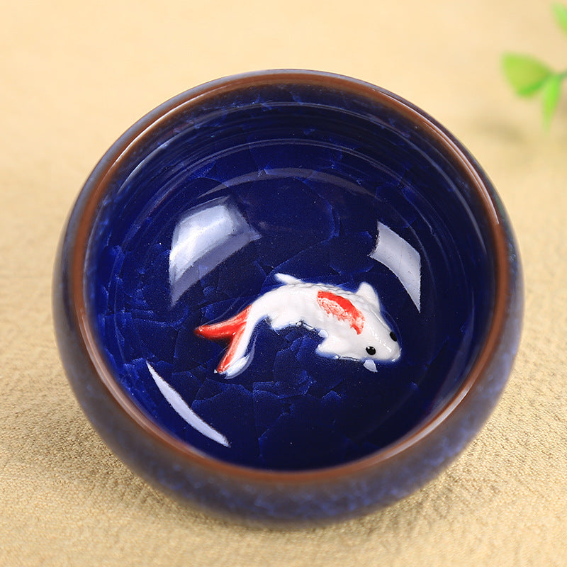 Tasse à thé en céramique motif carpe koï 6,1 cm | Bol porte-bonheur Kung Fu
