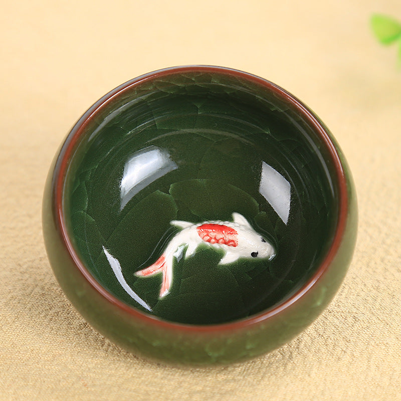 Tasse à thé en céramique motif carpe koï 6,1 cm | Bol porte-bonheur Kung Fu