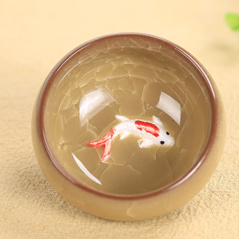 Tasse à thé en céramique motif carpe koï 6,1 cm | Bol porte-bonheur Kung Fu