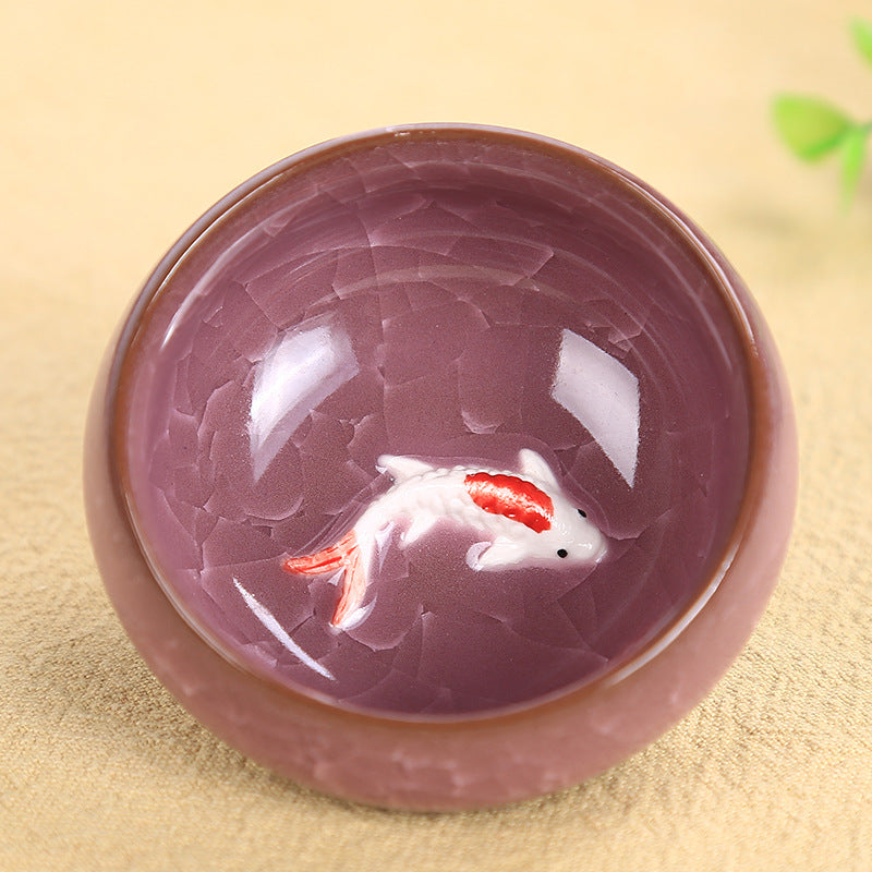 Tasse à thé en céramique motif carpe koï 6,1 cm | Bol porte-bonheur Kung Fu